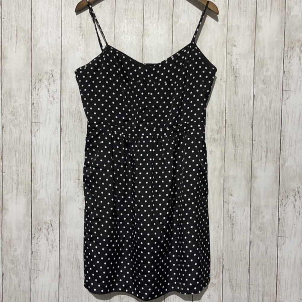 J.Crew 12 Polka Dot‎ Dress Women Black Excellent Pockets Adjustable Straps 43841